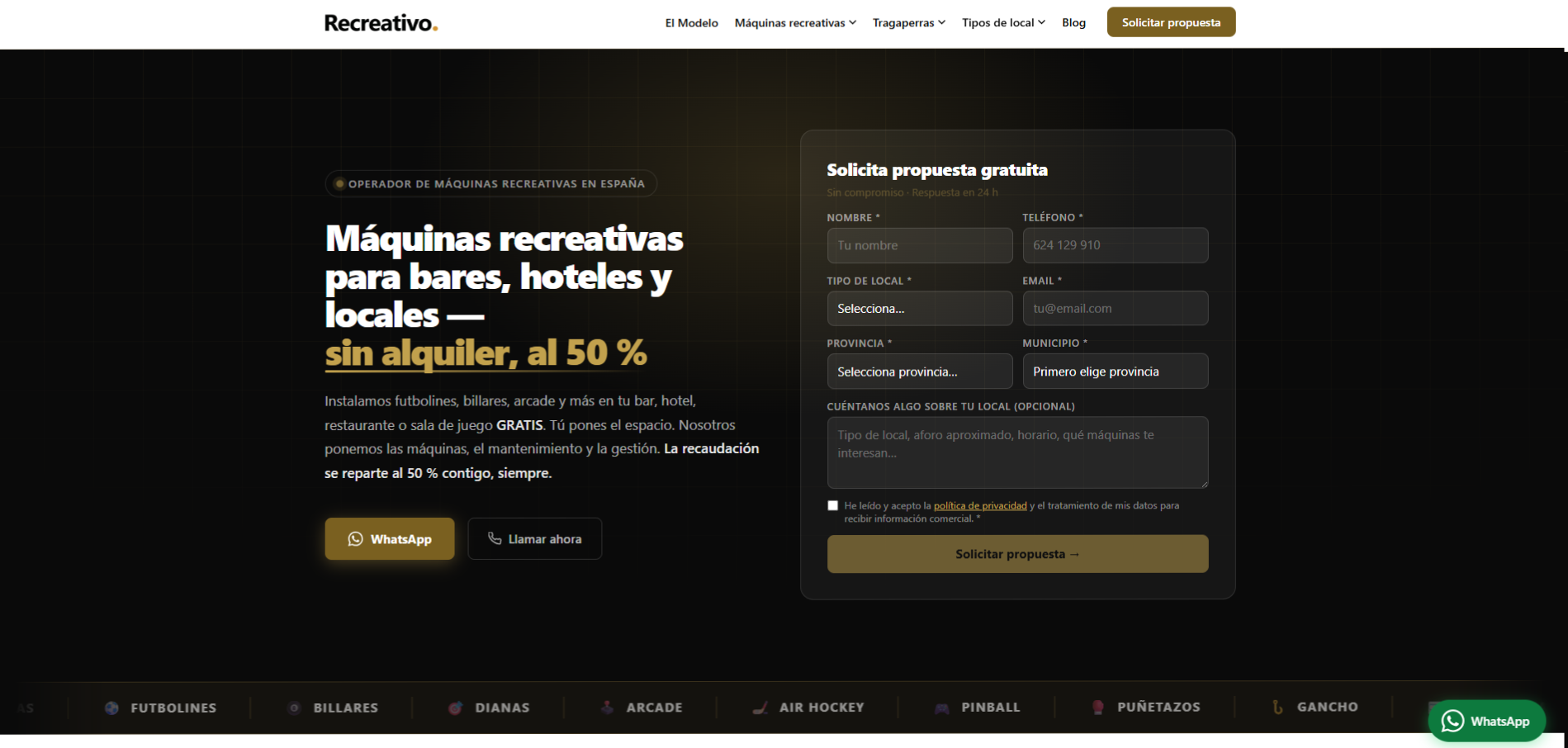 Diseño web Recreativo en Adeje — proyecto Webzalia