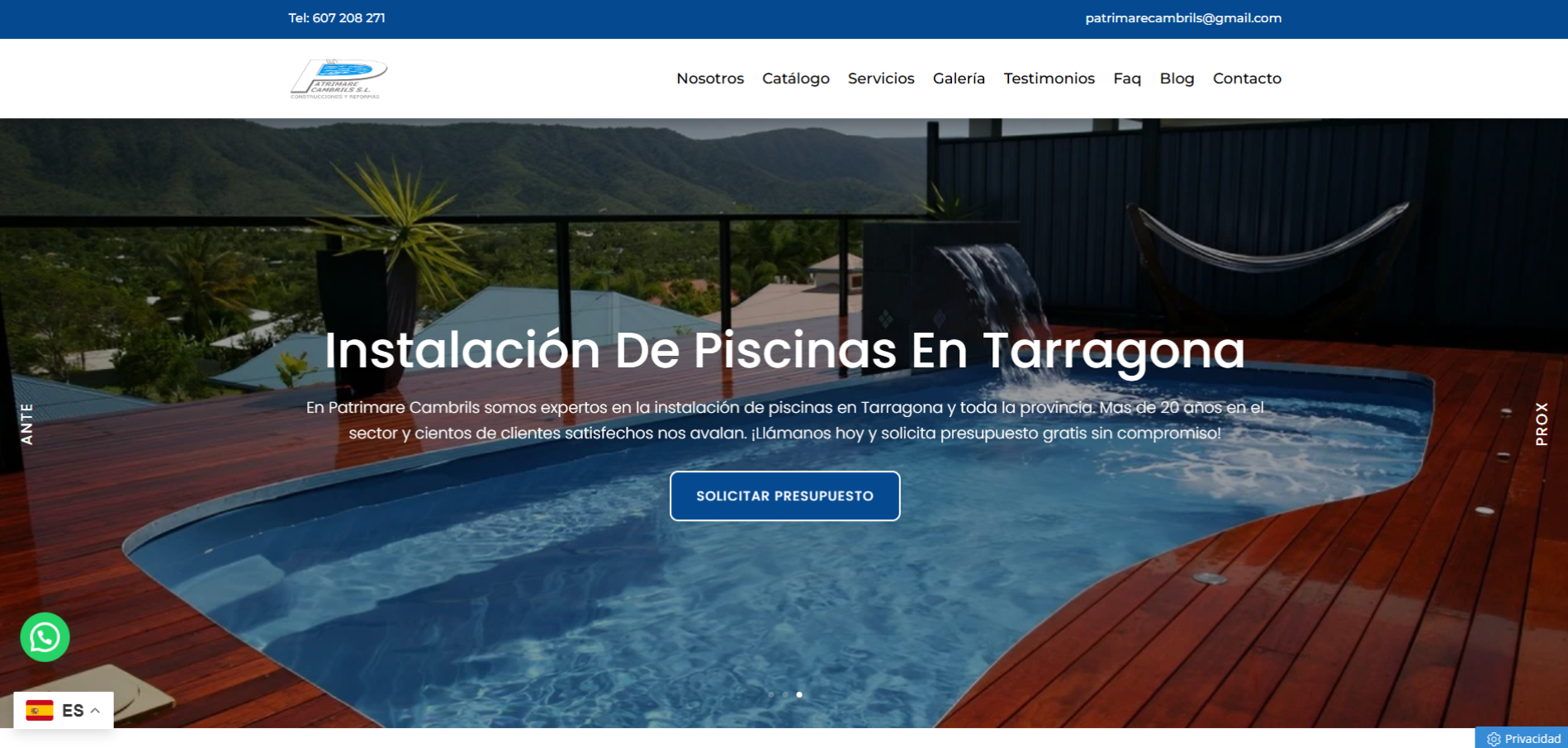 Diseño web Patrimare Cambrils en Arucas — proyecto Webzalia